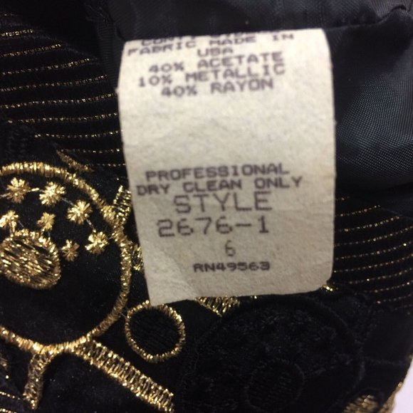 Vintage Victor Costa Womens Black Gold Metallic Filigree Cocktail Party Dress 6 - Picture 10 of 10